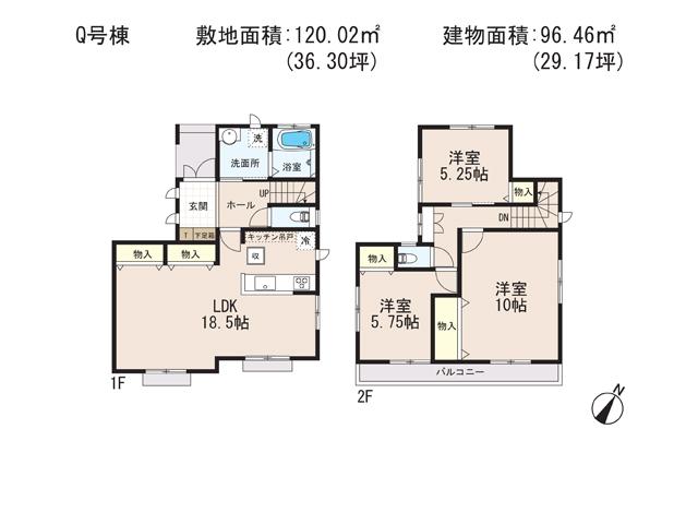 Floor plan. (Q Building), Price 26,800,000 yen, 3LDK, Land area 120.02 sq m , Building area 96.46 sq m