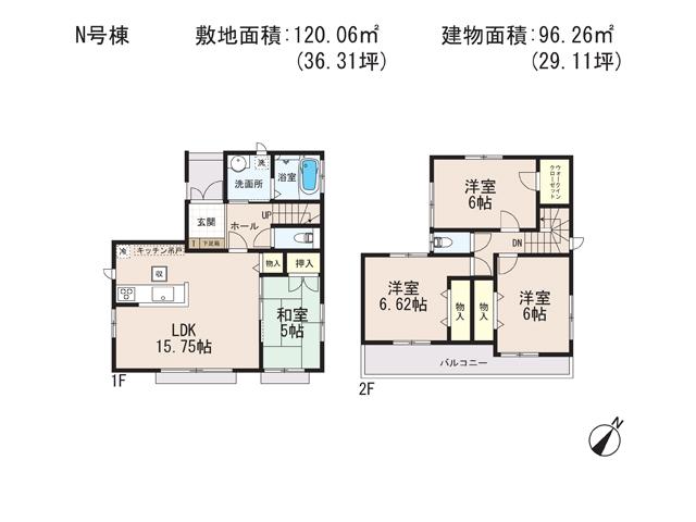 Floor plan. (N Building), Price 27,800,000 yen, 4LDK, Land area 120.06 sq m , Building area 96.26 sq m