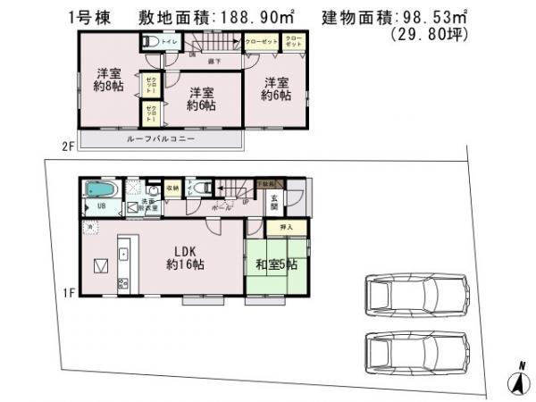 Floor plan. 28.8 million yen, 4LDK, Land area 188.9 sq m , Building area 98.53 sq m