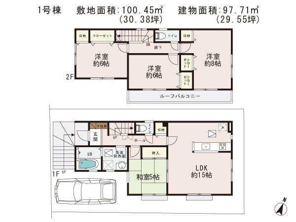 Floor plan. 25,800,000 yen, 4LDK, Land area 100.45 sq m , Building area 97.71 sq m 1 Building