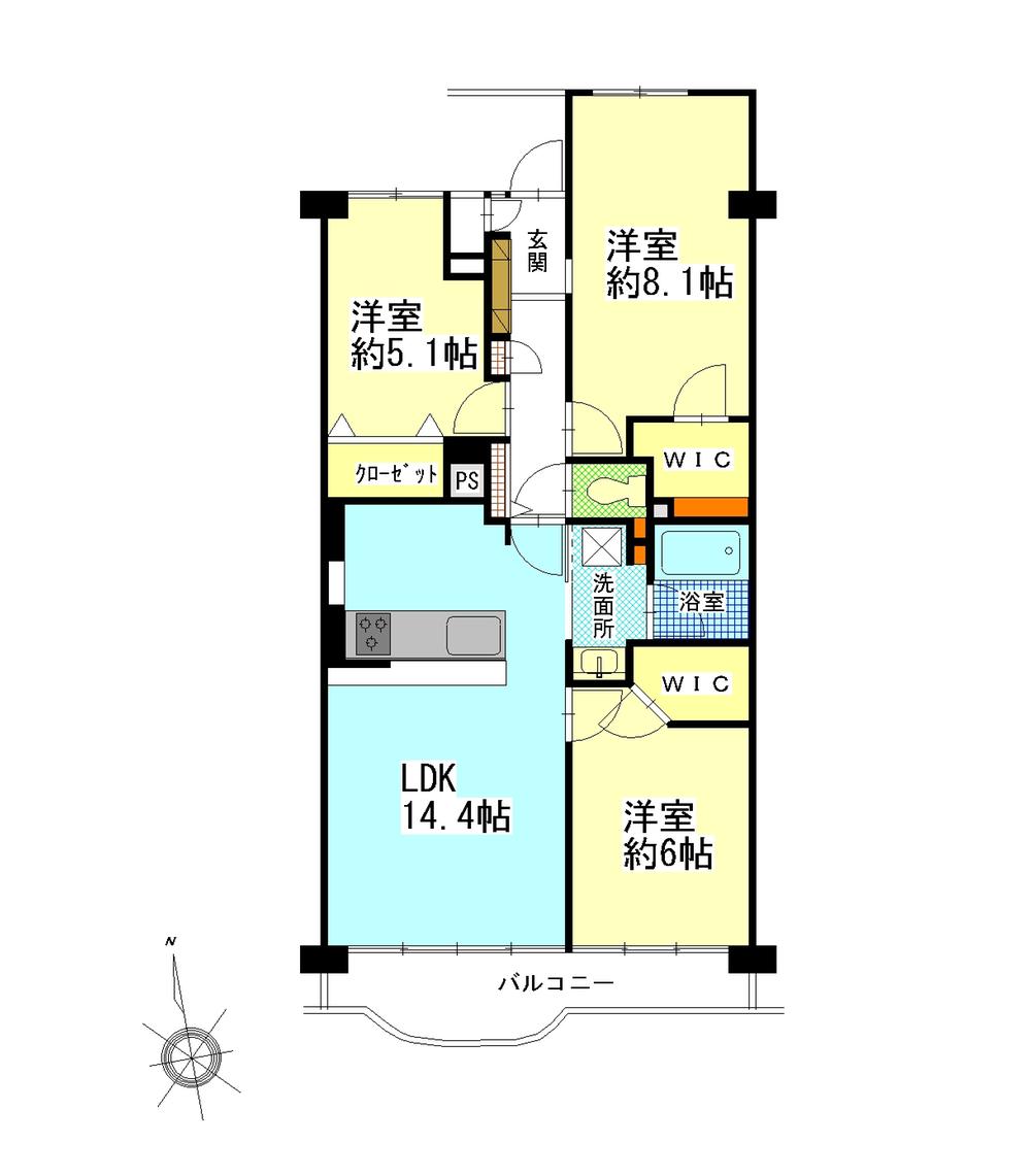 Floor plan. 3LDK, Price 19,400,000 yen, Occupied area 74.68 sq m , Balcony area 7.3 sq m per yang, ventilation, Good view