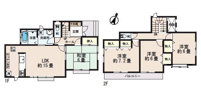 Floor plan. (A Building), Price 34,800,000 yen, 4LDK, Land area 129.6 sq m , Building area 97.7 sq m