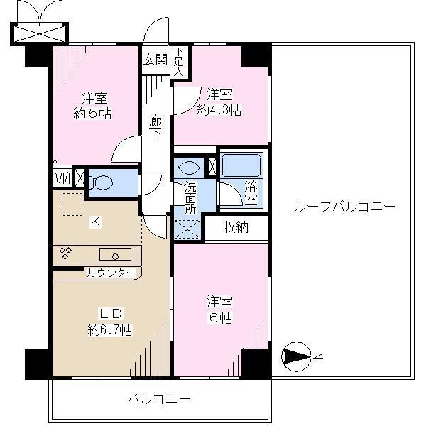 Floor plan. 3LDK, Price 13.8 million yen, Occupied area 54.88 sq m , Balcony area 6.16 sq m