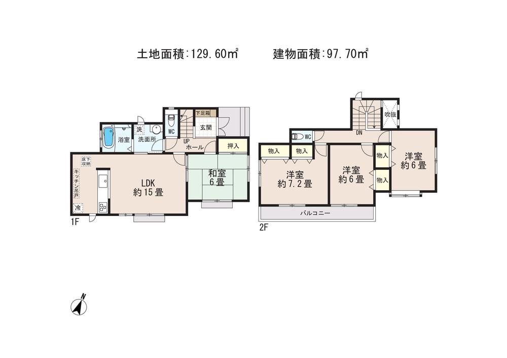 Floor plan. (A Building), Price 34,800,000 yen, 4LDK, Land area 129.6 sq m , Building area 97.7 sq m