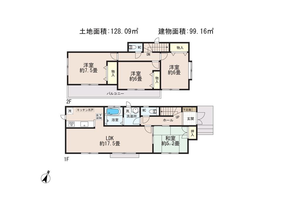 Floor plan. (D Building), Price 32,800,000 yen, 4LDK, Land area 128.09 sq m , Building area 99.16 sq m