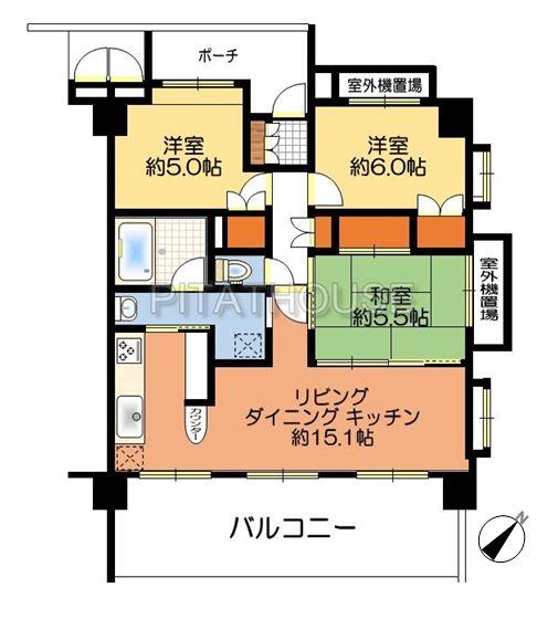 Floor plan. 3LDK, Price 19.5 million yen, Occupied area 67.98 sq m , Balcony area 13.68 sq m floor plan
