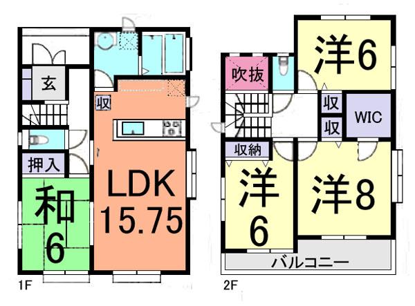 Floor plan. (J Building), Price 32,800,000 yen, 4LDK, Land area 126.03 sq m , Building area 101.44 sq m