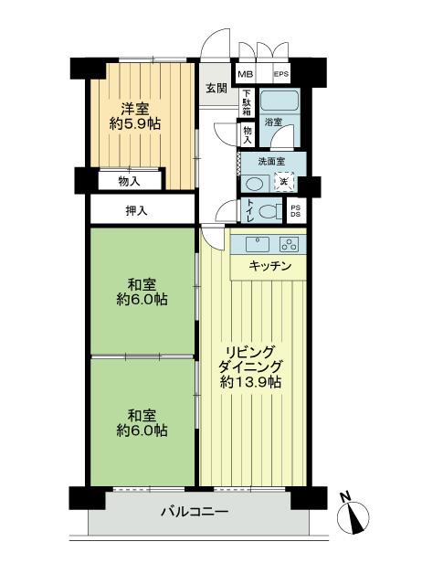 Floor plan. 3LDK, Price 11.8 million yen, Footprint 73.8 sq m , Balcony area 8.61 sq m