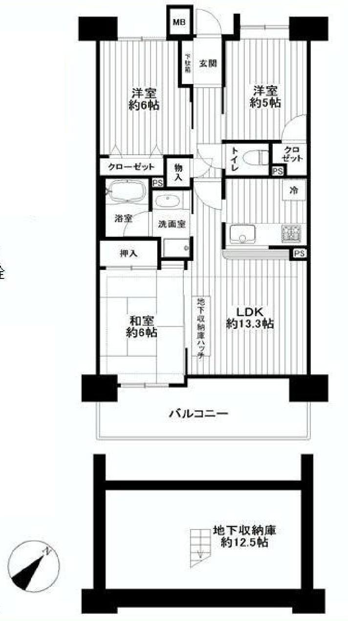 Floor plan. 3LDK + S (storeroom), Price 20,900,000 yen, Occupied area 65.61 sq m , Balcony area 10.59 sq m