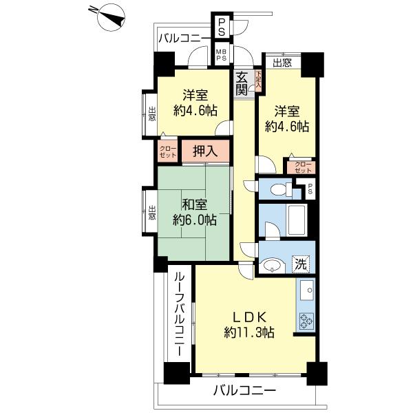 Floor plan. 3LDK, Price 17.8 million yen, Occupied area 61.67 sq m , Balcony area 9.99 sq m