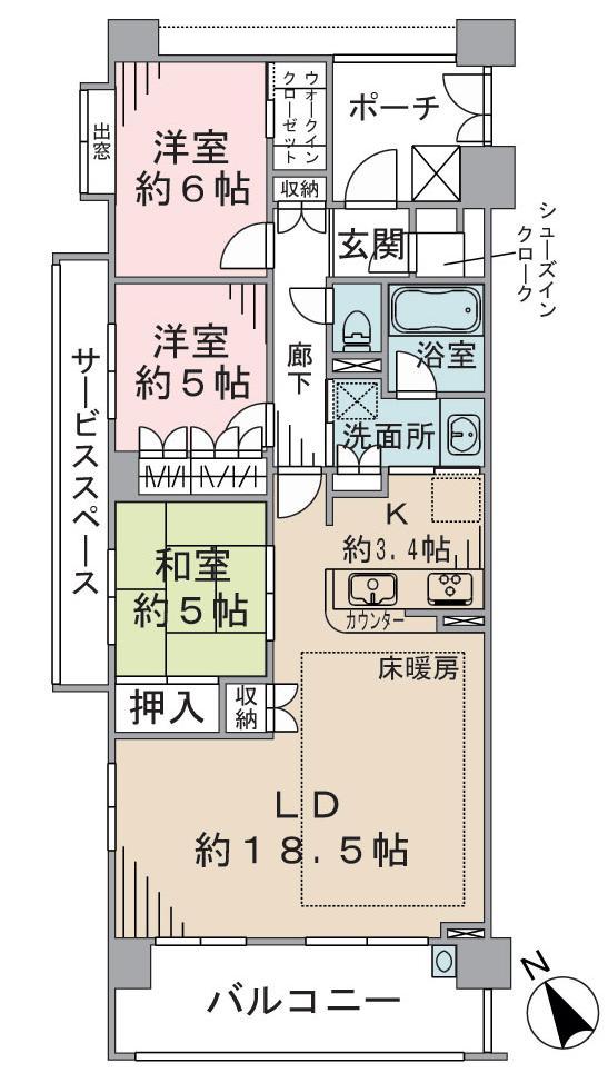 Floor plan. 3LDK, Price 28.8 million yen, Occupied area 83.78 sq m , Balcony area 12.4 sq m 3LDK Southwest Corner Room