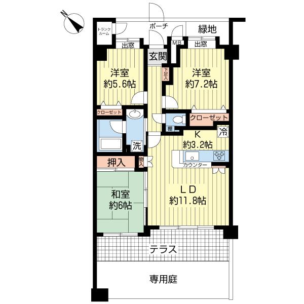 Floor plan. 3LDK, Price 24,900,000 yen, Occupied area 73.05 sq m