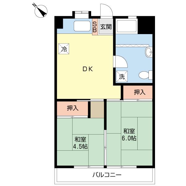 Floor plan. 2DK, Price 4.5 million yen, Occupied area 41.26 sq m , Balcony area 2.94 sq m renovation