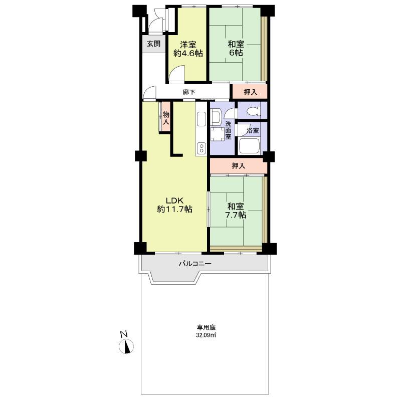 Floor plan. 3LDK, Price 14.8 million yen, Occupied area 78.44 sq m , Balcony area 10.1 sq m