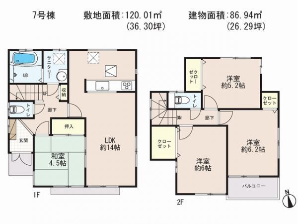 Floor plan. 26,800,000 yen, 4LDK, Land area 120.01 sq m , Building area 86.94 sq m