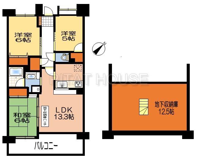 Floor plan. 3LDK, Price 20,900,000 yen, Occupied area 65.61 sq m , Balcony area 10.59 sq m floor plan