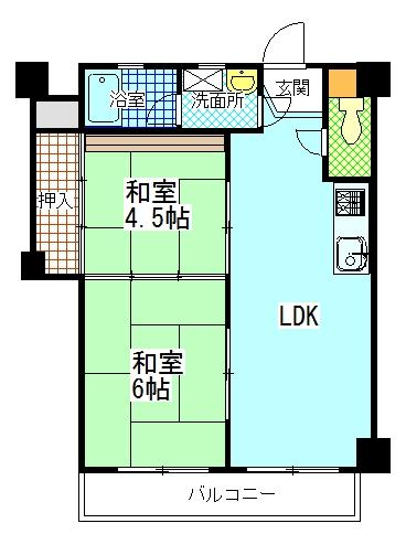 Floor plan. 2LDK, Price 6.5 million yen, Occupied area 41.45 sq m , Balcony area 4.45 is sq m 2LDK. The gatherings in the family.