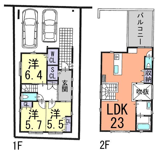 Floor plan. (Building 2), Price 37,800,000 yen, 3LDK, Land area 116.22 sq m , Building area 102.59 sq m