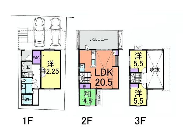 Floor plan. (3 Building), Price 39,800,000 yen, 4LDK+S, Land area 115.07 sq m , Building area 119.52 sq m