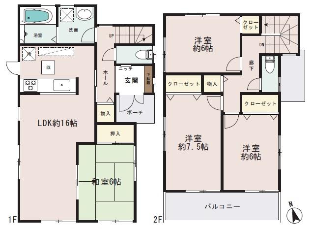 Floor plan. (Building 2), Price 29,800,000 yen, 4LDK, Land area 127.02 sq m , Building area 98.82 sq m