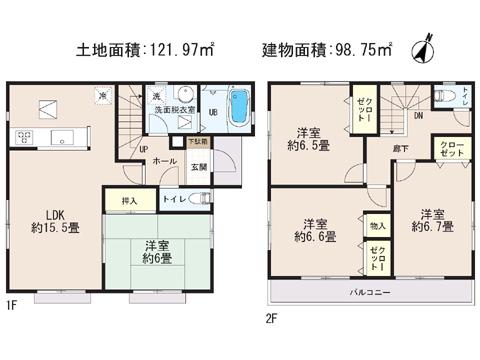 Floor plan. 26,800,000 yen, 4LDK, Land area 121.97 sq m , Building area 98.75 sq m