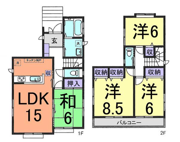 Floor plan. (1 Building), Price 36,800,000 yen, 4LDK, Land area 142.02 sq m , Building area 98.53 sq m