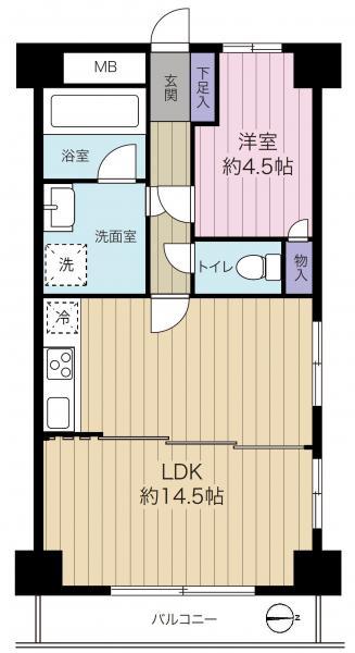 Floor plan. 1LDK, Price 9.9 million yen, Occupied area 45.08 sq m floor plan / 2013 October shooting