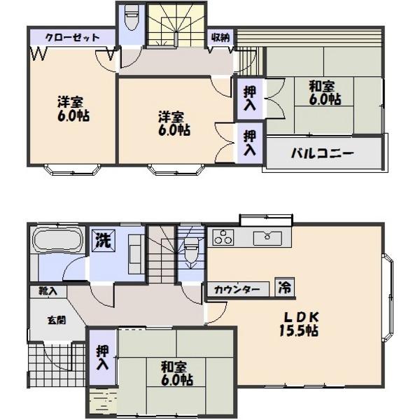 Floor plan. 21,800,000 yen, 4LDK, Land area 137.09 sq m , Building area 101.22 sq m Zenshitsuminami direction
