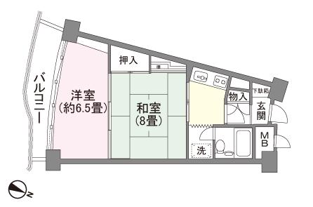 Floor plan. 2K, Price 3.5 million yen, Footprint 44.5 sq m , Balcony area 8.35 sq m