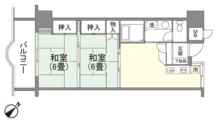 Floor plan. 2K, Price 5 million yen, Occupied area 45.08 sq m , Balcony area 7.29 sq m