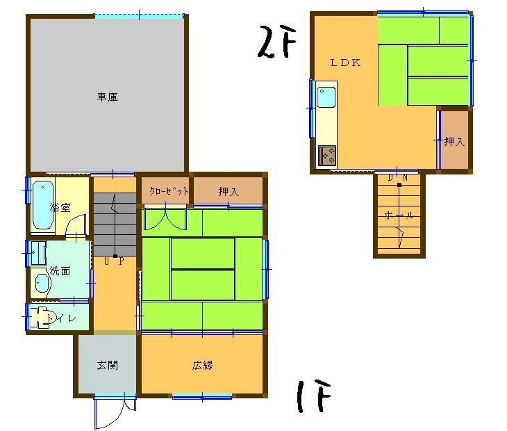 Floor plan. 18 million yen, 1LDK + S (storeroom), Land area 187 sq m , Building area 78.77 sq m is spacious 1LDK, Because on top of the garage is the living is lower than the normal second floor