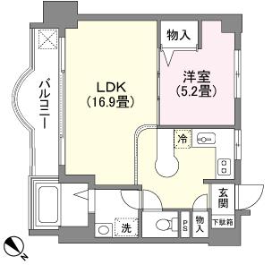 Floor plan. 1LDK, Price 5 million yen, Footprint 46.9 sq m , Balcony area 5.94 sq m