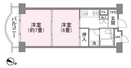 Floor plan. 2K, Price 2.8 million yen, Occupied area 36.93 sq m , Balcony area 5.01 sq m