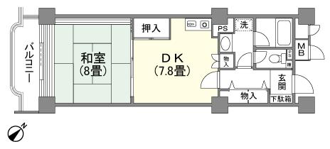 Floor plan. 1DK, Price 3 million yen, Occupied area 47.76 sq m , Balcony area 5.82 sq m