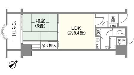 Floor plan. 1LDK, Price 3.8 million yen, Occupied area 37.73 sq m , Balcony area 6.19 sq m