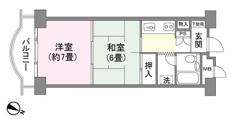 Floor plan. 2K, Price 2.5 million yen, Occupied area 36.93 sq m , Balcony area 5.01 sq m