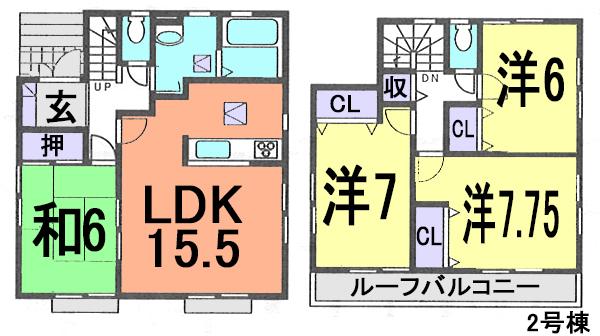 Floor plan. (Building 2), Price 29,800,000 yen, 4LDK, Land area 142.57 sq m , Building area 99.36 sq m