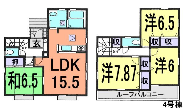 Floor plan. (4 Building), Price 29.4 million yen, 4LDK, Land area 142.57 sq m , Building area 99.57 sq m