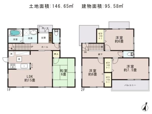 Floor plan. 29,800,000 yen, 4LDK, Land area 146.65 sq m , Building area 95.58 sq m