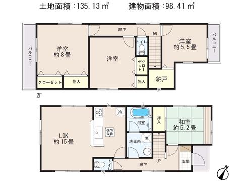 Floor plan. 31,800,000 yen, 4LDK + S (storeroom), Land area 135.13 sq m , Building area 98.41 sq m
