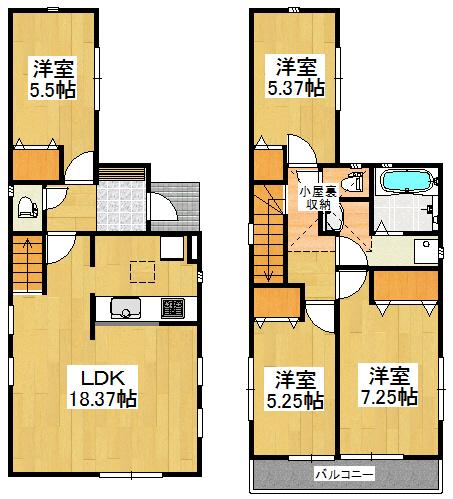 Floor plan. (Building 2), Price 30,800,000 yen, 4LDK, Land area 100.05 sq m , Building area 95.84 sq m