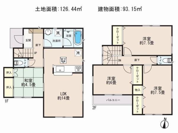 Floor plan. 21,800,000 yen, 4LDK, Land area 126.44 sq m , Building area 93.15 sq m