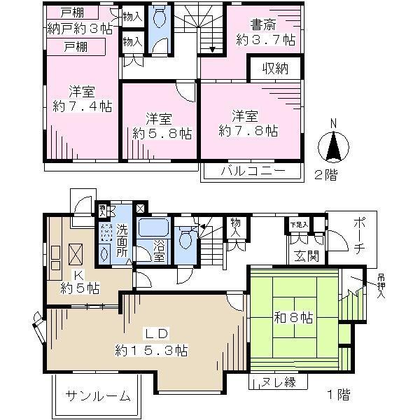 Floor plan. 28,900,000 yen, 4LDK + S (storeroom), Land area 198 sq m , Building area 134.1 sq m