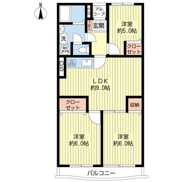 Floor plan. 3LDK, Price 13.8 million yen, Occupied area 59.78 sq m , Balcony area 6.07 sq m floor plan