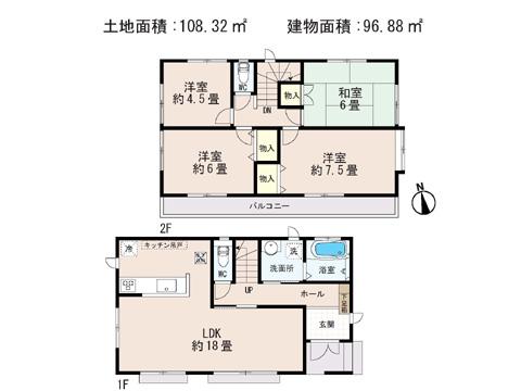 Floor plan. 35,800,000 yen, 4LDK, Land area 108.32 sq m , Building area 96.88 sq m