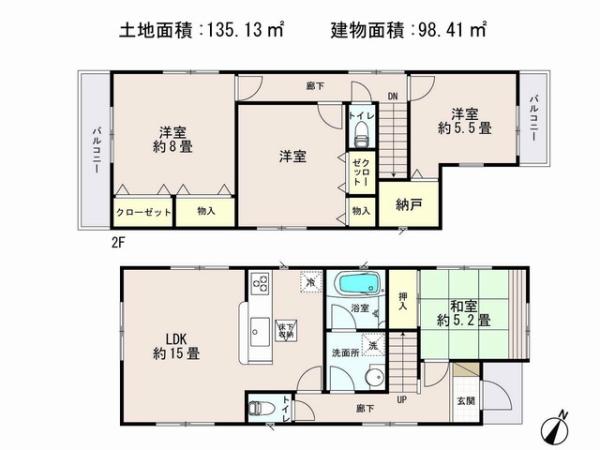 Floor plan. 31,800,000 yen, 4LDK, Land area 135.13 sq m , Building area 98.41 sq m