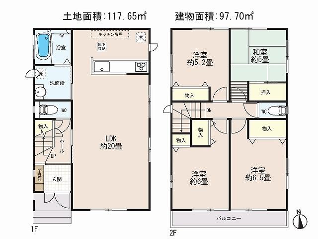 Floor plan. (2), Price 37,800,000 yen, 4LDK, Land area 117.65 sq m , Building area 97.7 sq m