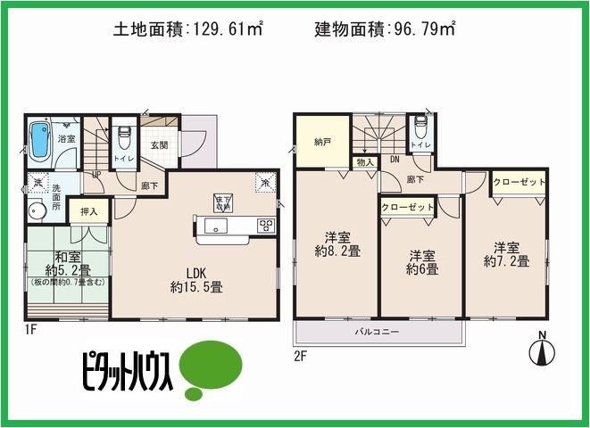 Floor plan. (3 Building), Price 26,800,000 yen, 4LDK+S, Land area 129.61 sq m , Building area 96.79 sq m