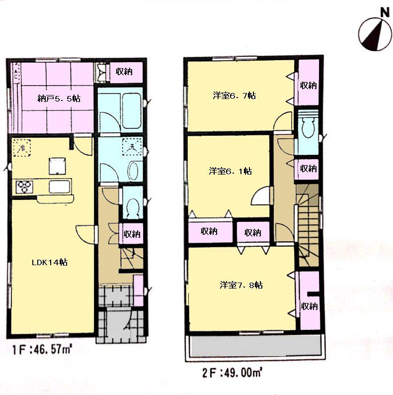 Floor plan. (1 Building), Price 26,800,000 yen, 4LDK, Land area 121.07 sq m , Building area 95.57 sq m