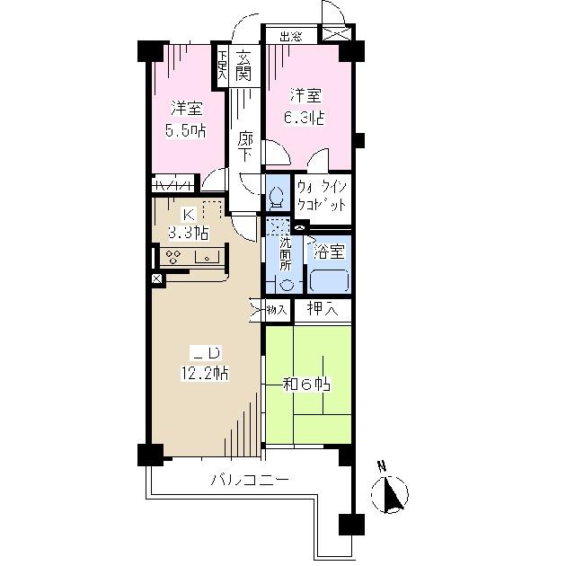 Floor plan. 3LDK, Price 14.8 million yen, Occupied area 72.99 sq m , Balcony area 9.61 sq m